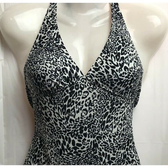 Old Navy One Piece Swimsuit Women XS Black White Animal Print Halter Padded - Picture 9 of 11